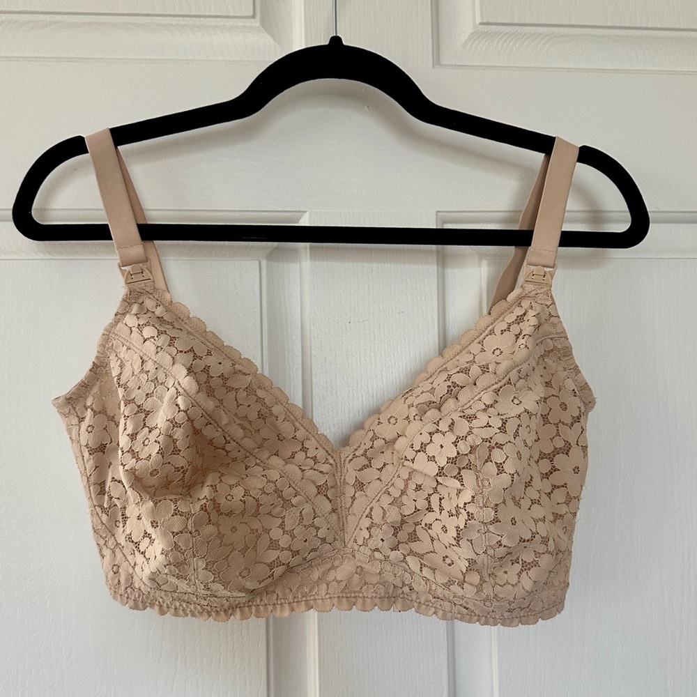 Lace Nursing Bra | Nude Floral Clip-Down Maternity Bra Size 36F - Picture 1 of 7